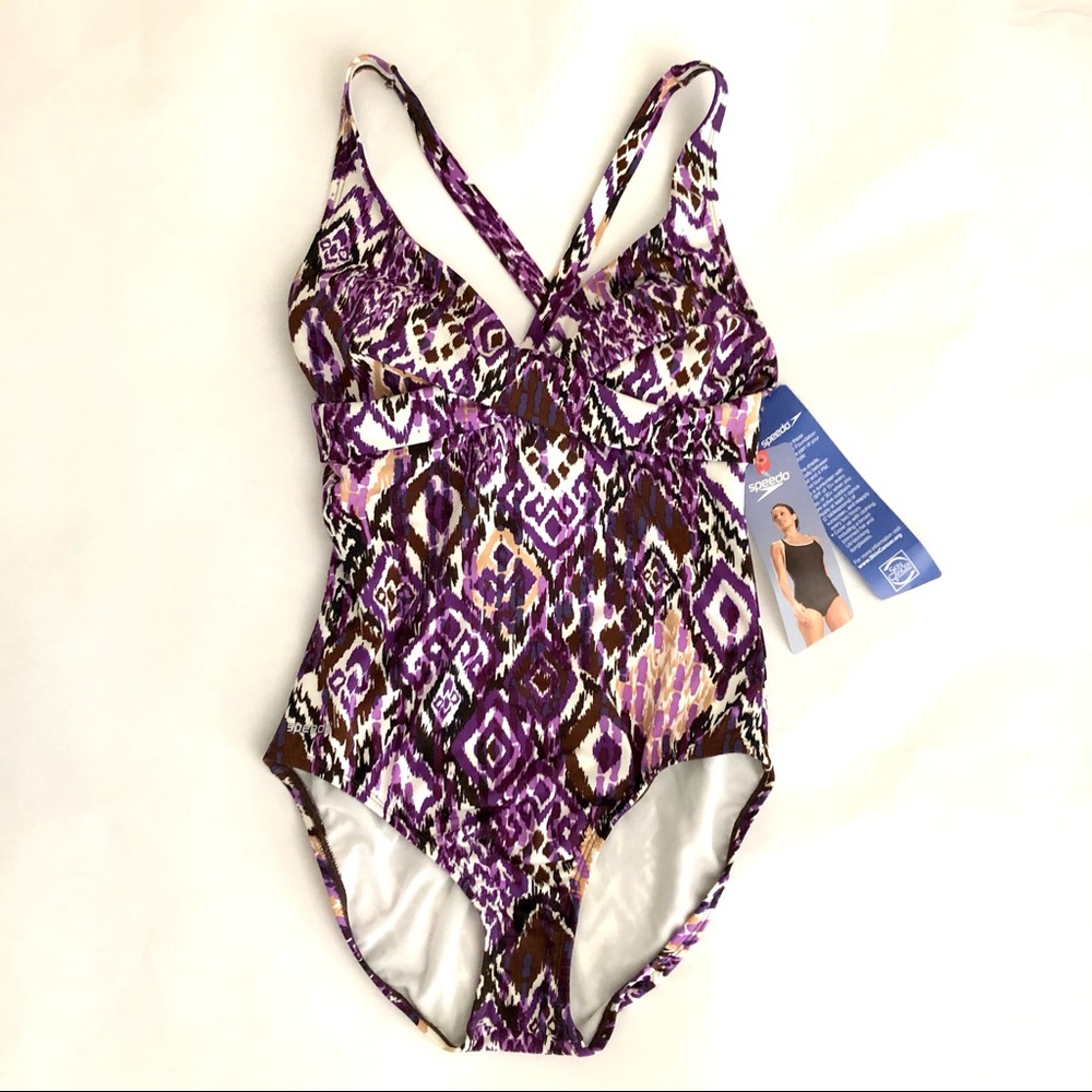 Speedo One Piece Swim Suit Cross Back Purple
